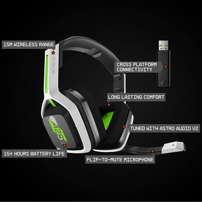 ASTRO Gaming A20 Wireless Headset Gen 2 for Xbox Series X | S, Xbox One, PC &amp; Mac - White /Green Xbox Series X/S, PC/Mac Headset Only