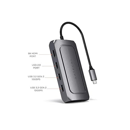 Satechi USB4 Multiport Adapter - USB-C PD Charging, Gigabit Ethernet, USB-C Data, up to 8K HDMI – for M2/ M1 MacBook Pro/Air, M2/ M1 iPad Pro/Air, M2 Mac Mini, iMac M1