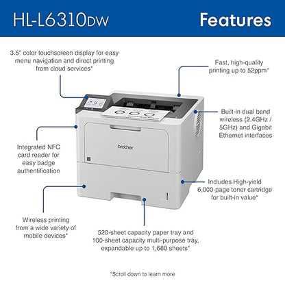 Brother HL-L6310DW Enterprise Monochrome Laser Printer with Low-Cost Printing & Large Paper Capacity New Model: HLL6310DW