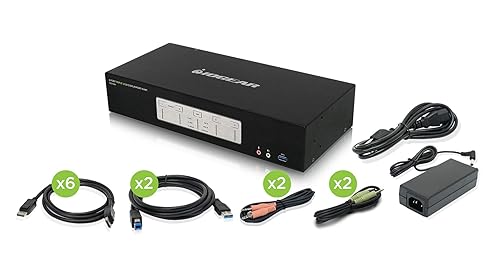 IOGEAR 4-Port 4K Triple View DisplayPort KVMP Switch w/Full Set of Cables (TAA) GCS1964 4-Port KVMP Switch