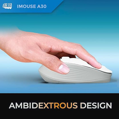 Adesso iMouse A30 Wireless Mouse with AI Copilot Button 2.4GHz USB Dongle 1200 DPI Left and Right Hand Design (White)
