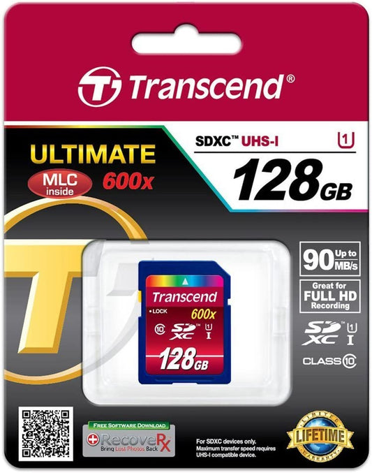 Transcend 128GB SDXC Class 10 UHS-1 Flash Memory Card Up to 90MB/s (TS128GSDXC10U1) 128 GB Standard Packaging