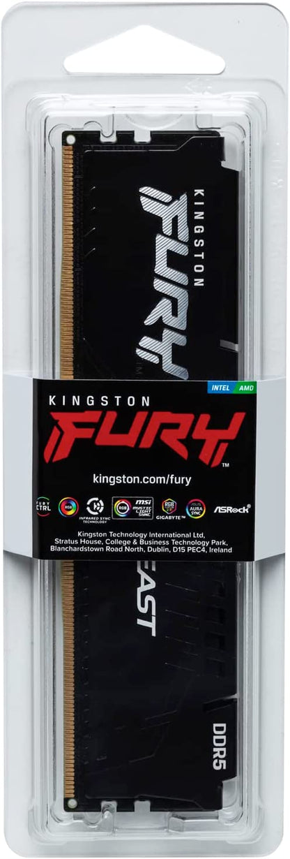 Kingston Technology Fury Beast Black 8GB 6000MT/s DDR5 CL40 XMP 3.0 Ready Computer Memory Single Module KF560C40BB-8 6000MT/s 8GB