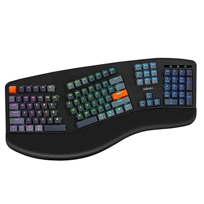 Adesso EasyTouch 1500 Ergonomic Mechanical RGB Keyboard, Wired/Wireless/Bluetooth, VIA/QMK, Multi-OS, Cherry MX Red Switches, Copilot Key, Hot-Swappable, USB-C, 4000mAh Battery