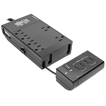 TRIPP LITE Safe-IT Surge Protector with Retractable Charging Station, 6-Outlets, 4-USB Fast Charging Ports, Hospital-Grade Protection, 8ft / 2.4M Cord, $50,000 Insurance, (TLP68UBAM), Black