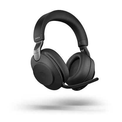 Jabra Evolve2 85 UC Wireless Headphones with Link380c & Charging Stand, Stereo, Black – Wireless Bluetooth Headset for Calls and Music, 37 Hours of Battery Life, Advanced Noise Cancelling Headphones