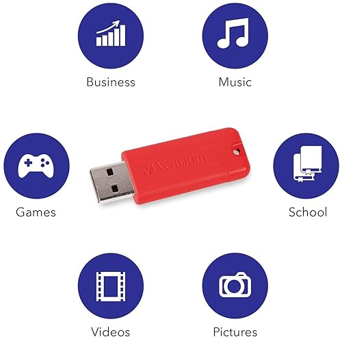 Verbatim 64GB Pinstripe USB 3.2 Gen 1 Flash Drive Retractable Thumb Drive - 5 Pack - Multicolor (Green, Blue, Red, Purple, Cyan)