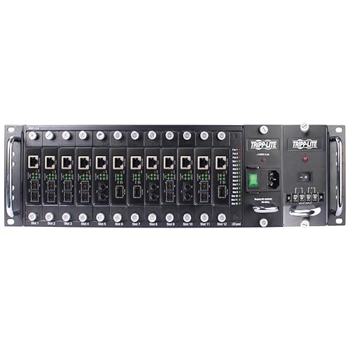 Tripp Lite 12-Slot Fiber Media Converter Chassis for Select N784-H and N785-H Models, Convert to SC, ST & SFP Fiber Types, 3U Rack Mount, Compatible with AC or DC Power, 1-Year Warranty (N785-CH12)