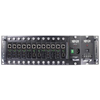 Tripp Lite 12-Slot Fiber Media Converter Chassis for Select N784-H and N785-H Models, Convert to SC, ST & SFP Fiber Types, 3U Rack Mount, Compatible with AC or DC Power, 1-Year Warranty (N785-CH12)