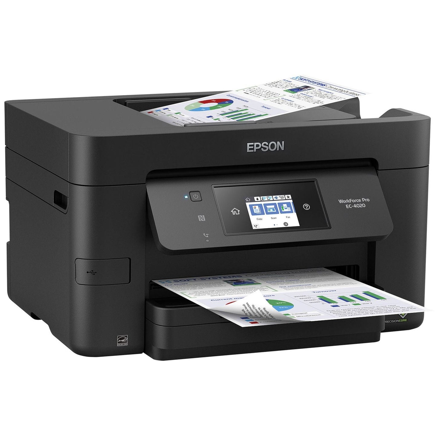 Epson WorkForce Pro EC-4020 Wireless Inkjet Multifunction Printer-Color-Copier/Fax/Scanner-4800x1200 Print-Automatic Duplex Print-30000 Pages Monthly-250 sheets Input-Color Scanner-1200 Optical Scan-Color Fax- Ethernet-Wireless LAN-Apple AirPrint