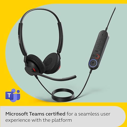 Jabra Engage 40 Wired Stereo Headset with Inline Call Control - Noise-Cancelling 2-Mic Technology, Ultra-Lightweight Design and USB-A Cable - MS Teams Certified, Works With All Other Platforms - Black Stereo w/ Link MS Teams (USB-A)