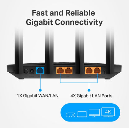 TP-Link AC1200 Gigabit WiFi Router (Archer A6 V3) - Dual Band MU-MIMO Wireless Internet Router, 4 x Antennas, OneMesh and AP mode, Long Range Coverage AC1200 WiFi Router(New Version)