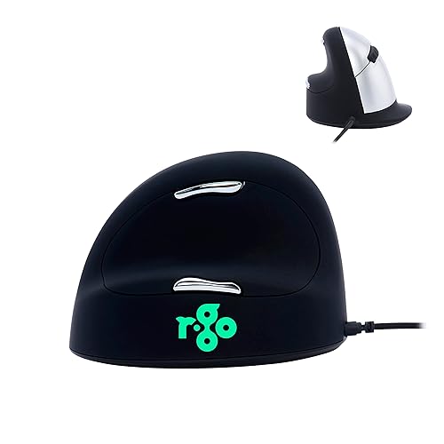 R-Go HE Vertical Ergonomic Mouse, Large Left Hand, Break Software, USB-C/A Wired, Prevents Tennis Elbow/Mouse Arm RSI, Silent Click, 5 Buttons - Compatible Windows/Mac, Black Left Handed - Wired Black/Silver