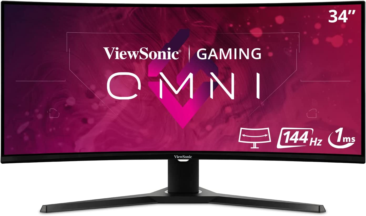 ViewSonic VX3418-2KPC 34 Inch 21:9 UltraWide WQHD 1440p 144Hz 1ms Curved Gaming Monitor with Adaptive-Sync Eye Care HDMI and Display Port 34-Inch 144Hz