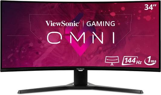 ViewSonic VX3418-2KPC 34 Inch 21:9 UltraWide WQHD 1440p 144Hz 1ms Curved Gaming Monitor with Adaptive-Sync Eye Care HDMI and Display Port 34-Inch 144Hz