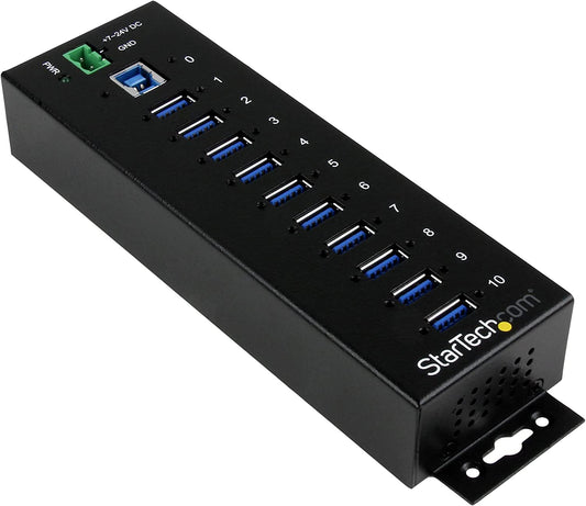 StarTech.com 10-Port USB 3.0 Hub - Metal Industrial USB-A Hub with ESD &amp; Surge Protection - Din Rail, Wall or Desk Mountable - TAA Compliant USB Expander Hub (ST1030USBM) 10 Port USB 3.0
