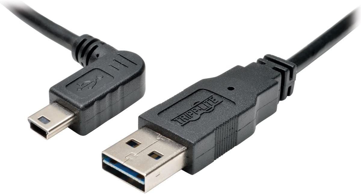 TRIPP LITE 6-Feet USB 2.0 Universal Reversible Cable A to Le-Feet Angle 5-Pin Mini B, Black (UR030-006-LAB)