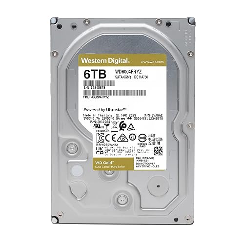 Western Digital 6TB WD Gold Enterprise Class Internal Hard Drive - 7200 RPM Class, SATA 6 Gb/s, 256 MB Cache, 3.5 - WD6003FRYZ