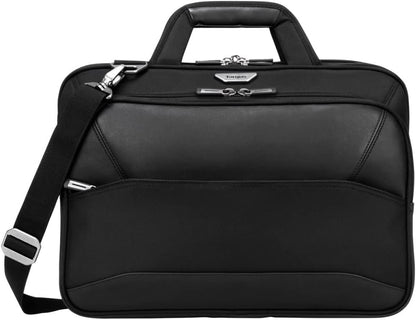 Targus Mobile-VIP Topload Shoulder Bag with Checkpoint-Friendly TSA Screening, Weather Resistant, Dual Main Compartments, Trolley Strap, SafePort Drop Protection for 15.6-Inch Laptop, Black (TBT264)