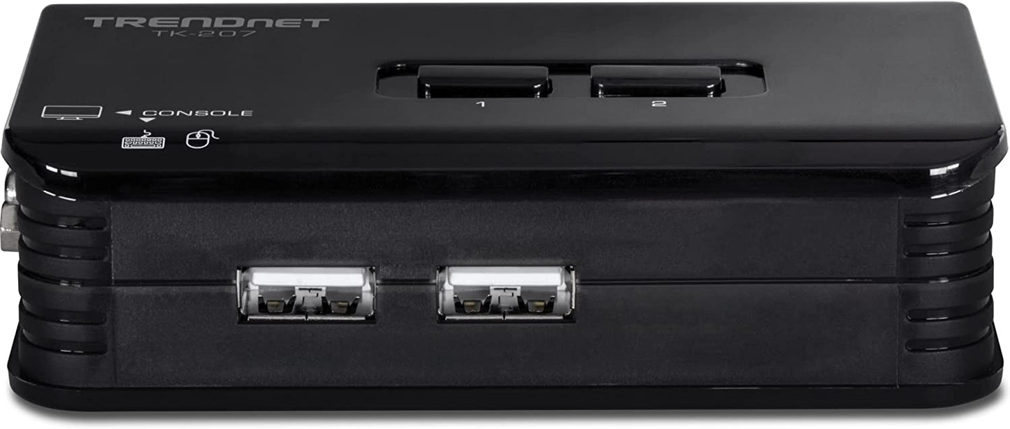 TRENDnet 2-Port USB KVM Switch and Cable Kit, 2048 x 1536 Resolution, Device Monitoring, Auto-Scan, Audible Feedback, USB 1.1, Compliant with Windows and Linux, Hot-Pluggable, White, TK-207K 2 Port USB w/ Cables