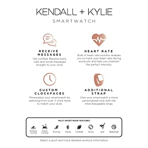 Itouch Kendall &amp; Kylie Smart Watch Fitness Tracker, Heart Rate, Step Counter, Notifications, Touch Screen with Bluetooth Headphone Set for Women and Men (Rose/Black)