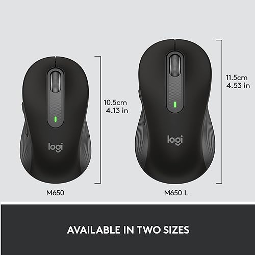 Logitech Signature M650 L Full Size Wireless Mouse - For Large Sized Hands, 2-Year Battery, Silent Clicks, Customizable Side Buttons, Bluetooth, for PC/Mac/Multi-Device/Chromebook - Black Black Right Handed Large Size
