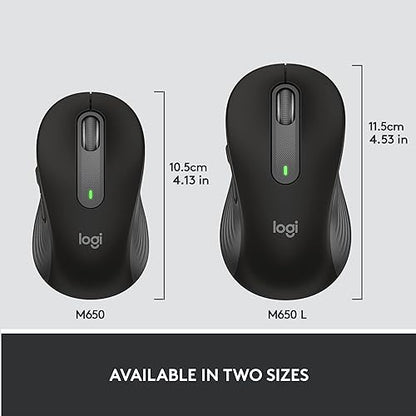 Logitech Signature M650 L Full Size Wireless Mouse - For Large Sized Hands, 2-Year Battery, Silent Clicks, Customizable Side Buttons, Bluetooth, for PC/Mac/Multi-Device/Chromebook - Black Black Right Handed Large Size