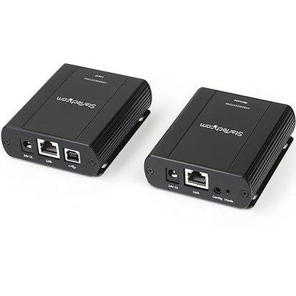 StarTech.com 2 Port USB 2.0 Extender Hub Over Cat5e/Cat6 Cable (RJ45) - 330ft/100m Industrial Metal USB Extender Adapter Kit w/ESD Protection - Externally Powered - 480 Mbps (USB2002EXT2NA)