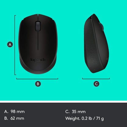 Logitech M170 Wireless Mouse, 2.4 GHz with USB Mini Receiver, Optical Tracking, 12-Months Battery Life, Ambidextrous PC/Mac/Laptop - Black