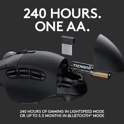 Logitech G604 LIGHTSPEED Wireless Gaming Mouse with 15 programmable controls, up to 240 hour battery life, dual wireless connectivity modes, hyper-fast scroll wheel - Black Mouse Only