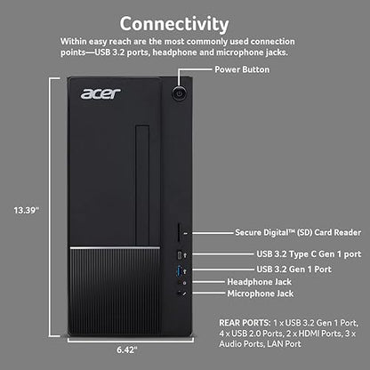 Acer TC-1775-UR12 Windows 11 Intel Core i5-14400 16GB Memory 512GB SSD Wireless Card WI-FI + BT Integrated Graphics 300W Power Supply USB Keyboard/Mouse