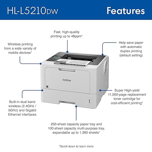 Brother HL-L5210DW Business Monochrome Laser Printer with Duplex Printing and Wireless Networking New Model: HLL5210DW