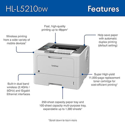 Brother HL-L5210DW Business Monochrome Laser Printer with Duplex Printing and Wireless Networking New Model: HLL5210DW