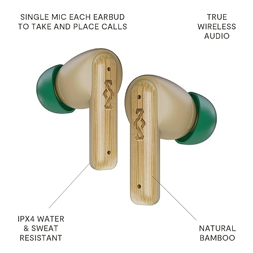 House of Marley Little Bird True Wireless Earbuds, Touch Controls, Built-in Mic, 24 Hours Playtime with Case, USB-C Quick Charge, Sustainable Materials, Movie and Gaming Mode, Cream