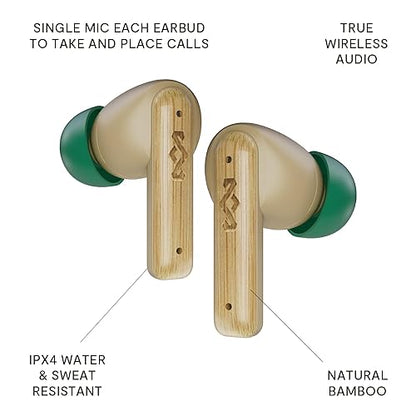 House of Marley Little Bird True Wireless Earbuds, Touch Controls, Built-in Mic, 24 Hours Playtime with Case, USB-C Quick Charge, Sustainable Materials, Movie and Gaming Mode, Cream