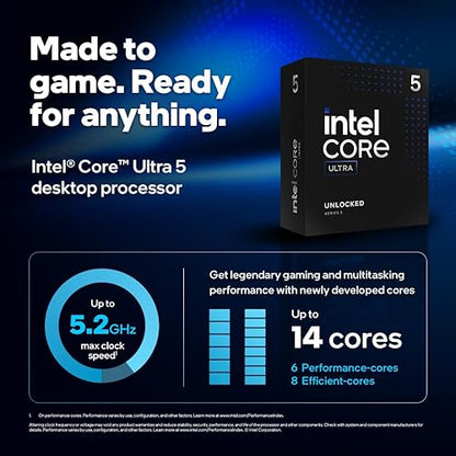 Intel Core Ultra 5 Desktop Processor 245KF - 14 cores (6 P-cores + 8 E-cores) up to 5.2 GHz