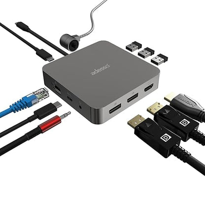 Adesso 11 in 1 USB C Multiport Docking Station Dual Display HDMI USB 3.2 PD 100W RJ45 3.5mm Jack Peripheral Lock Compatible with Windows Mac Made in Taiwan TAA Compliant AUH-4051-TAA