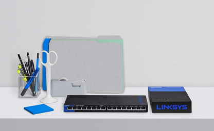 Linksys LGS116: 16-Port Business Desktop Gigabit Ethernet Unmanaged Switch, Computer Network, Wired Connection Speed up to 1,000 Mbps (Black, Blue)