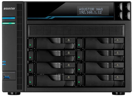 Asustor Lockerstor 8 AS6508T - 8 Bay NAS, 2.1GHz Quad-Core, 2 M.2 NVMe SSD Slot, 10GbE Port, 2.5GbE Port, 8GB RAM DDR4, Enterprise Network Attached Storage (Diskless) 8 Bay AS65