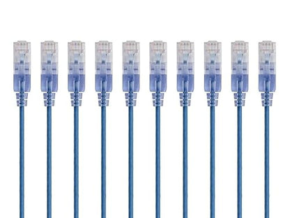 Monoprice SlimRun Cat6A Ethernet Patch Cable - Network Internet Cord - RJ45, Stranded, 550Mhz, UTP, Pure Bare Copper Wire, 10G, 30AWG , 5ft, Blue, 10-Pack Blue 5 Feet 10 Pack