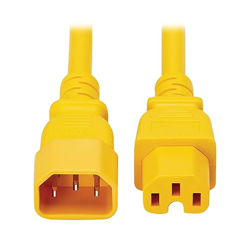 Tripp Lite C14 to C15 Power Cord Heavy-Duty Extension Cable, 10 Feet / 3.1 Meters, Yellow, 15A, 250V, 14 AWG, UL-Listed Cable, Lifetime Manufacturer's Warranty (P018-010-AYW)