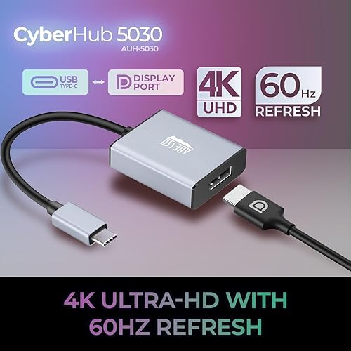 Adesso USB C to DisplayPort Adapter for Home Office (4K@60Hz), Aluminum Portable USB C Adapter for MacBook Pro, Air, iPad Pro, XPS 15/13, Surface, and More