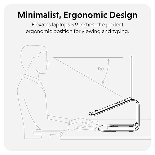 Hyperspace Ergonomic Laptop Stand for Desk — Durable Aluminum Laptop Stand for MacBooks & Devices up to 16" — 5.9" Fixed Height for Optimized Comfort & Cooling (Grey)