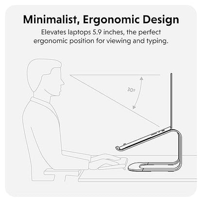 Hyperspace Ergonomic Laptop Stand for Desk — Durable Aluminum Laptop Stand for MacBooks & Devices up to 16" — 5.9" Fixed Height for Optimized Comfort & Cooling (Grey)