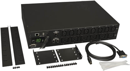Tripp Lite 5.8kW Single-Phase Switched PDU with LX Platform Interface, 208/240V Outlets (8 C13 &amp; 6 C19), L6-30P input, 15ft Cord, 2U Rack-Mount, TAA (PDUMH30HV19NET),Black Switched (14 Outlet) Outlet