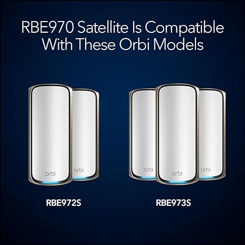NETGEAR Orbi 970 Series Quad-Band WiFi 7 Mesh Add-on Satellite (RBE970) - Works with Orbi RBE972S and RBE973S, Adds Coverage Up to 3,300 sq. ft., BE27000 802.11be (Up to 27Gbps)