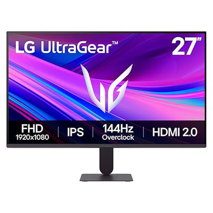 LG 27G411A-B 27-inch Ultragear Full HD (1920 x 1080) IPS Gaming Monitor, 144Hz (O/C), 1ms MBR, NVIDIA G-Sync Compatible, AMD FreeSync, HDR10, HDMI, DisplayPort, Slim Stand, Black 27" 144Hz FHD 1920 x 1080
