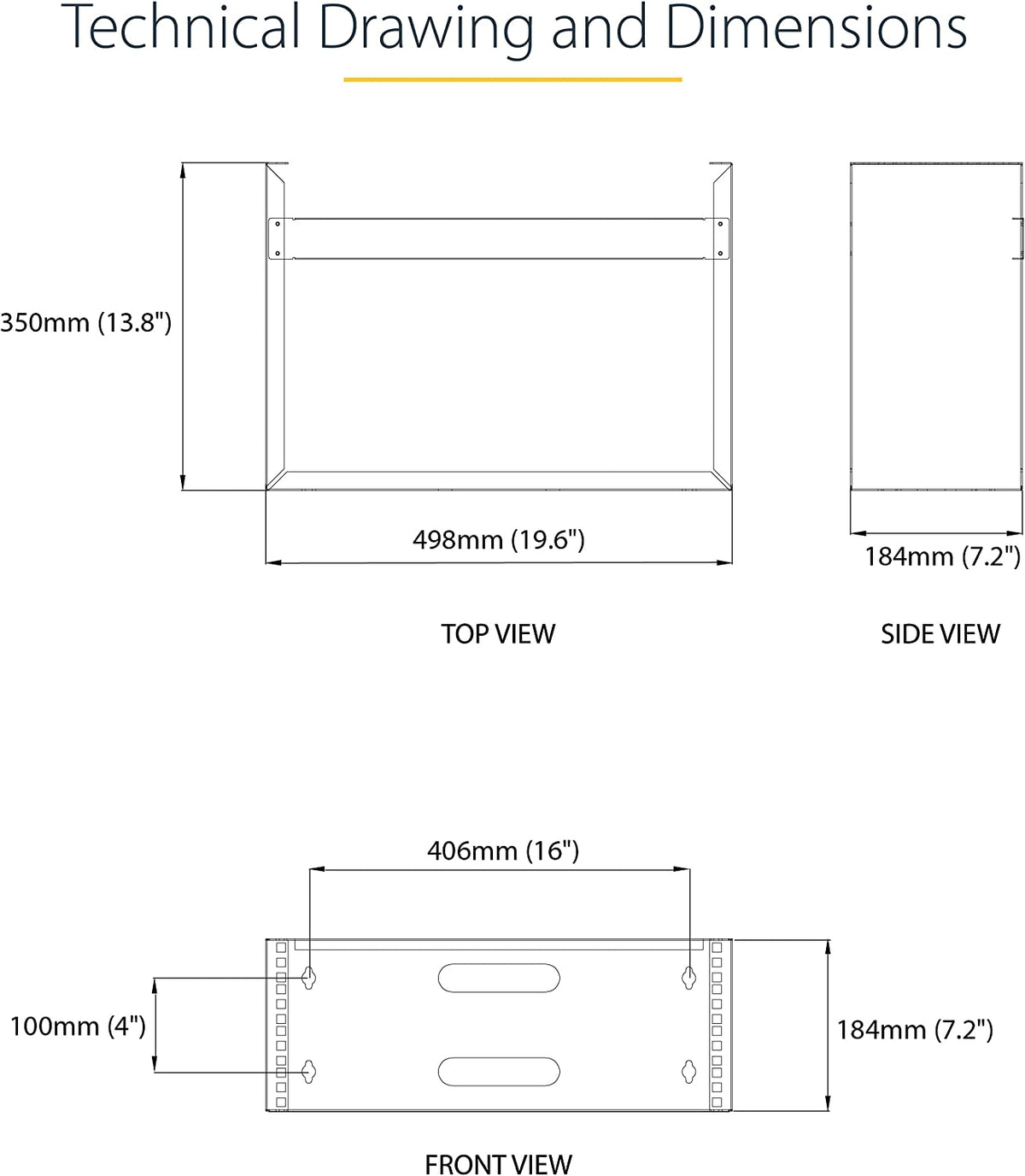 StarTech.com 4U Wall Mount Network Rack - 14 Inch Deep (Low Profile) - 19" Patch Panel Bracket for Shallow Server and IT Equipment, Network Switches - 44lbs/20kg Weight Capacity, Black (WALLMOUNT4) 4U Panel Bracket