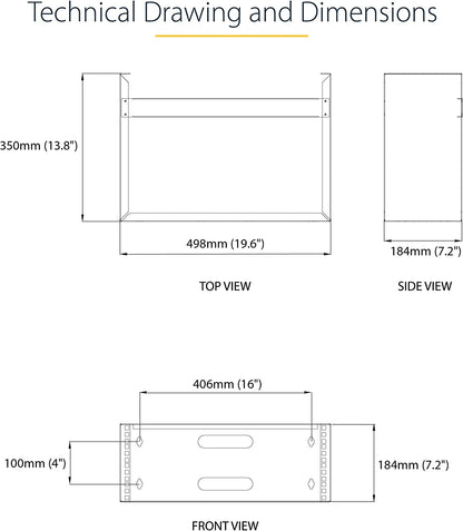 StarTech.com 4U Wall Mount Network Rack - 14 Inch Deep (Low Profile) - 19" Patch Panel Bracket for Shallow Server and IT Equipment, Network Switches - 44lbs/20kg Weight Capacity, Black (WALLMOUNT4) 4U Panel Bracket