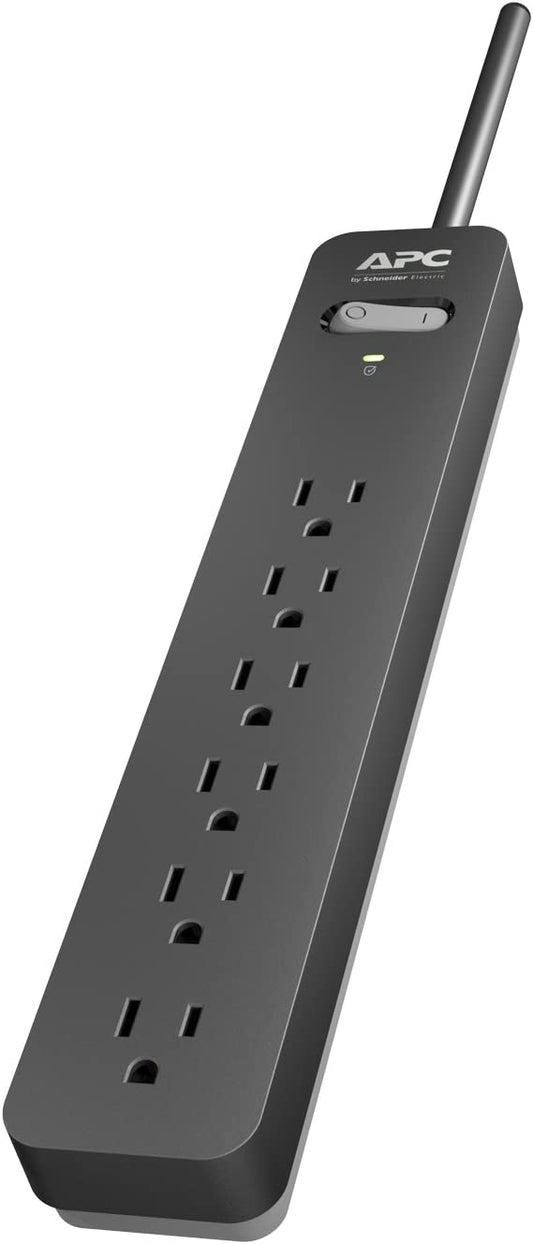 APC Surge Protector with Extension Cord 10 Ft, PE610, 6-Outlets, 1080 Joule, Long Power Strip Black 10' Cord